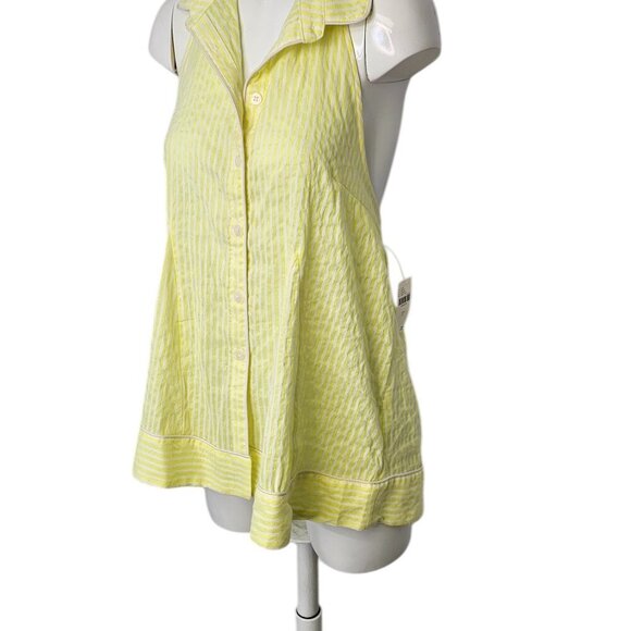 Anthropologie Button-Front Halter Swing Blouse Open Tie Back Striped Size Small - Picture 9 of 11